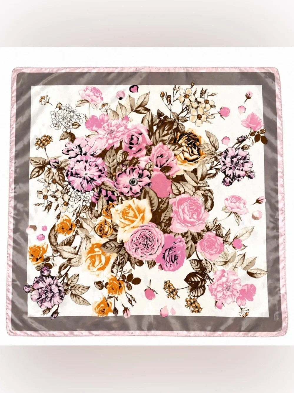 MOSI Square Scarf Floral Tie Satin Silk Touch Retro Romance Timeless 35”Square